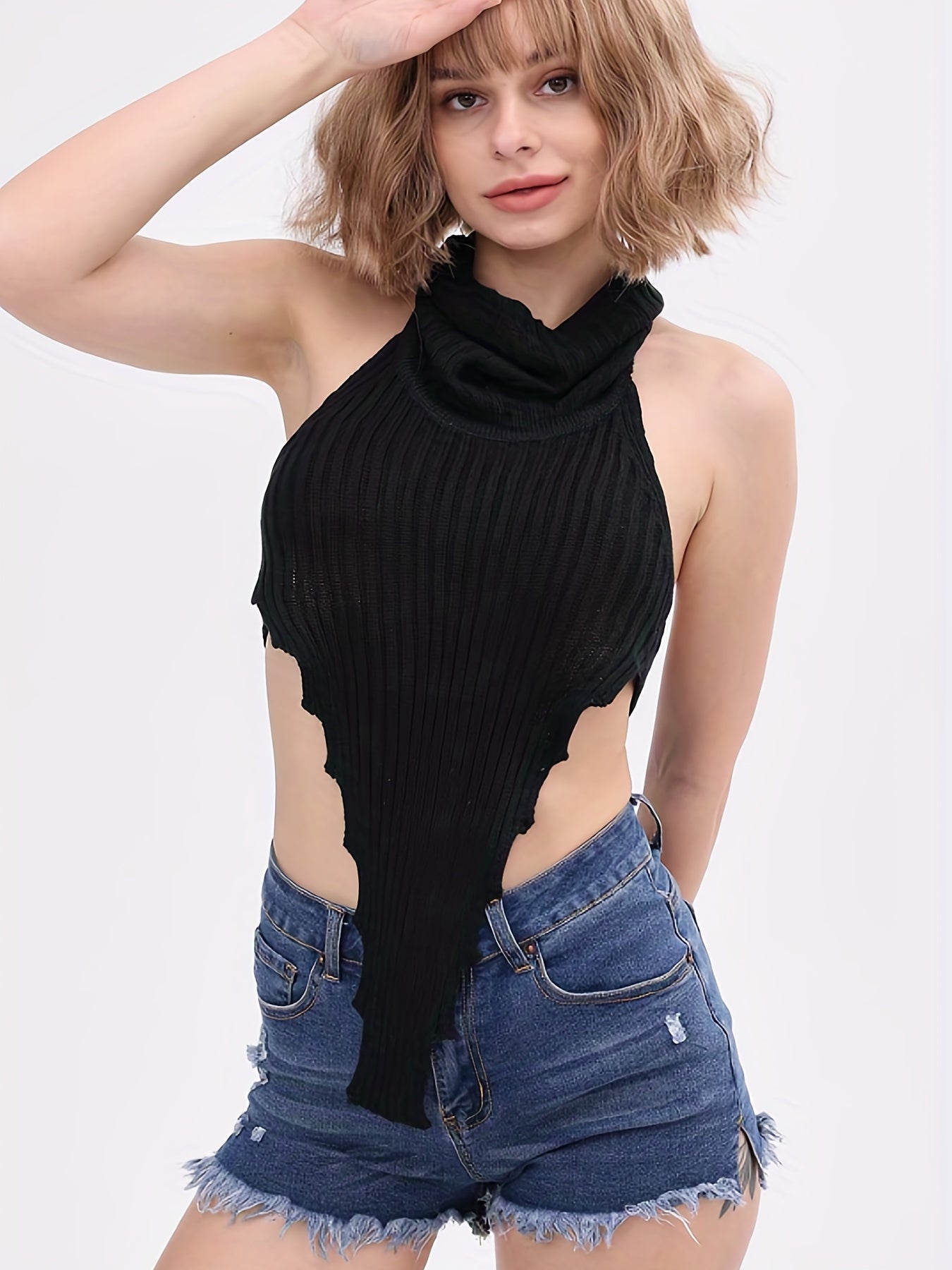 Sexy Sleeveless Knit Halter Top Women's Clothing