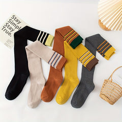 5 Pairs Striped Thigh High Socks Women's Stockings
