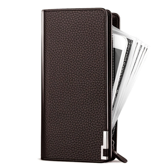 Men's Leather Zipper Long Wallet Business Large Wallet