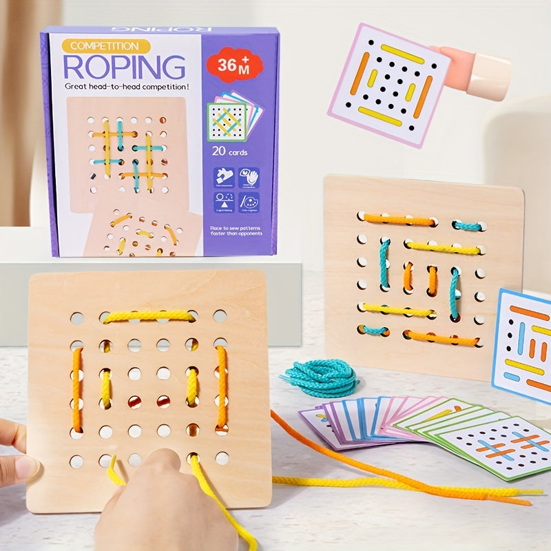Colorful Wooden DIY Threading Board Educational Rope Toy
