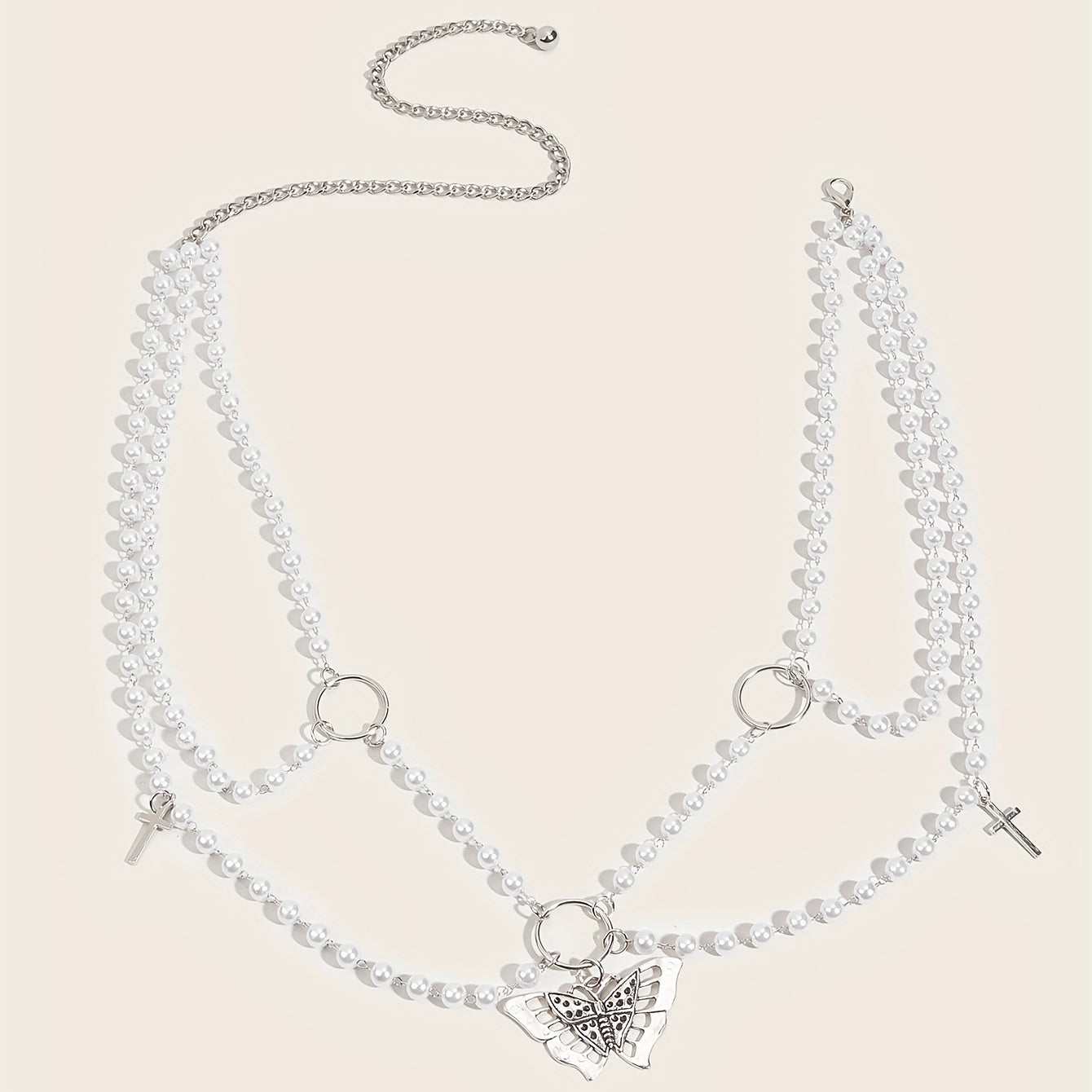 Butterfly Pendant Chain Belt with Pearl Tassel Punk Waist Girdle