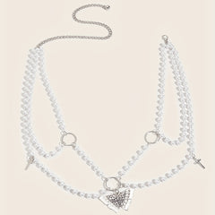 Butterfly Pendant Chain Belt with Pearl Tassel Punk Waist Girdle