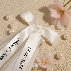 Custom Name & Date Bridal Veil with Sheer Bow Accent