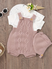 Unisex Baby Knit Sweater Romper Overalls & Hat Set