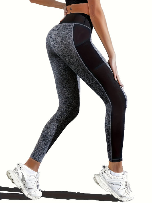 High Waist Skinny Yoga Pants with Mesh Stitching