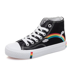 Women's High Top Canvas Shoes Rainbow Flat Casual Shoes