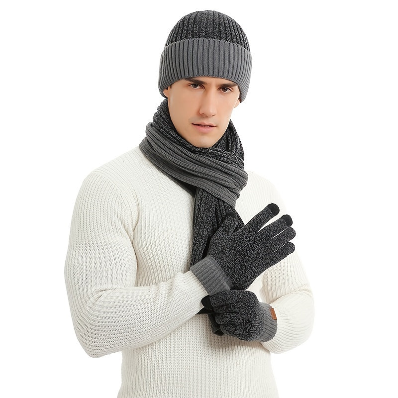Men's Winter Hat Scarf & Touch Gloves Set