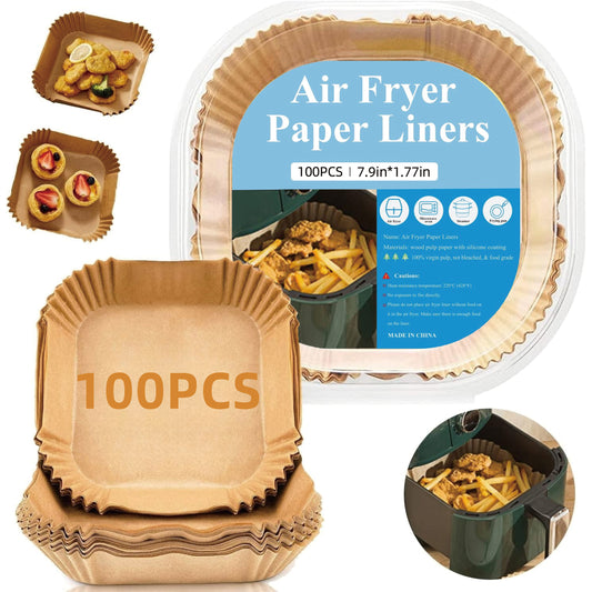 100pcs Square Disposable Paper Liners High Temp Resistant for Air Fryer