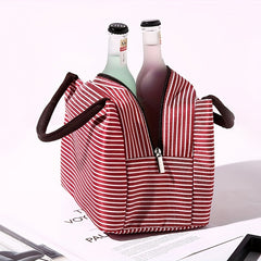 Striped Pattern Handbag Zipper Versatile Lunch Bag