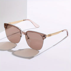 Men's Vintage Half Frame Metal Sunglasses UV400 with Case & Cloth
