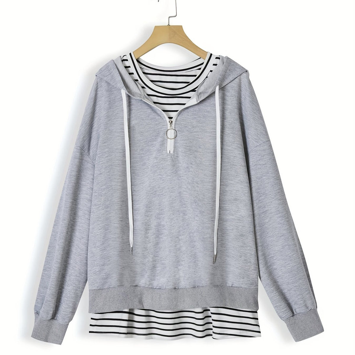 Women's Plus Solid Hoodie & Striped Tank Top Outfit