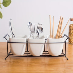 Ceramic & Fork Holder Set with Iron Frame Kitchen Storage