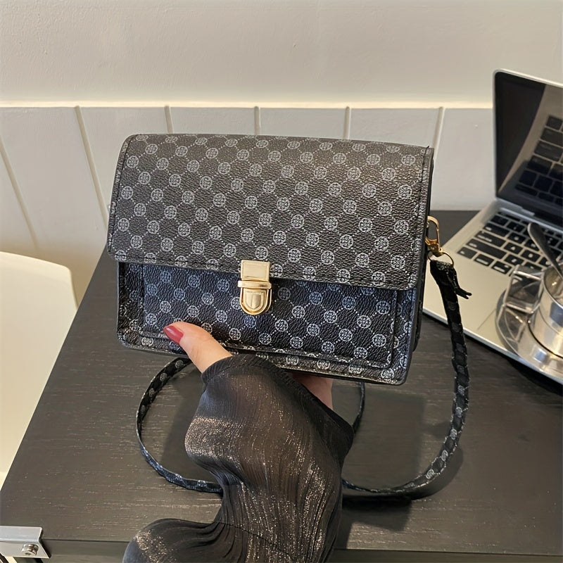 Vintage Geometric Crossbody Bag Retro PU Shoulder Bag Women's Classic Handbag