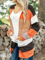  Striped Long Sleeve Open Front Cardigan