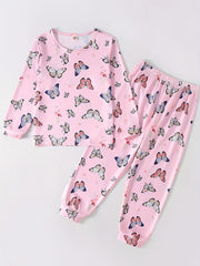 2pcs Toddler Girls Butterfly Print Loungewear Set