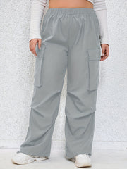  Solid High Rise Wide Leg Cargo Pants