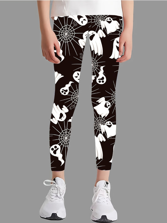 Girl's Skull Full Print Tight Leggings for Halloween