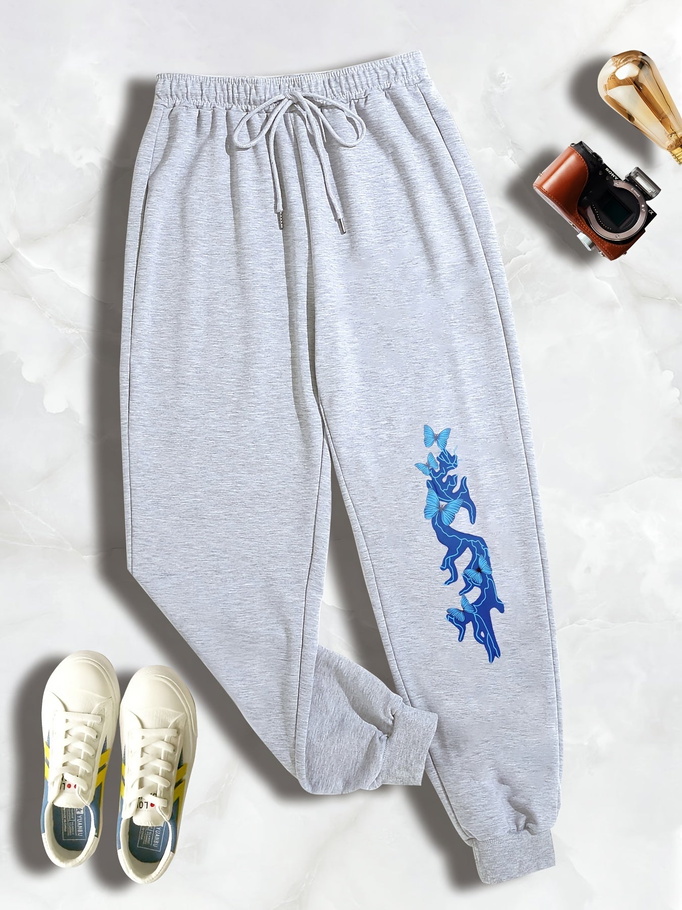  Butterfly & Lightning Print Drawstring Sweatpants