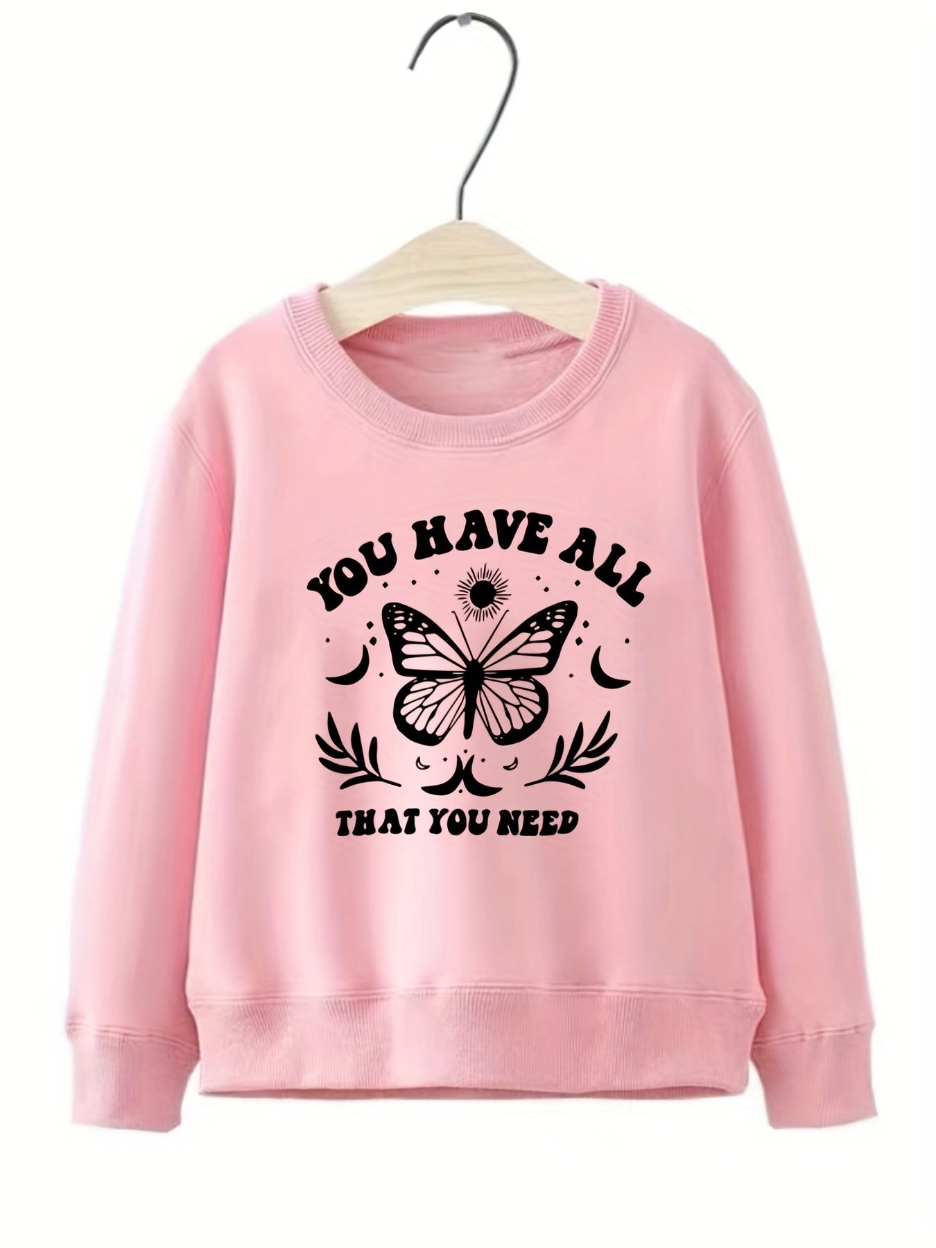 Butterfly Pattern Round Neck Sweatshirt For Girls