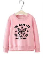Butterfly Pattern Round Neck Sweatshirt For Girls