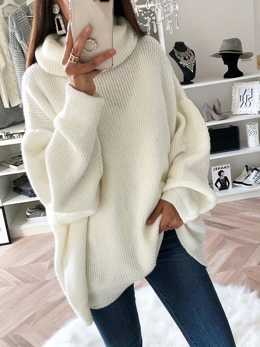  Casual Sweater Women's Plus Solid Long Sleeve Turtle Neck