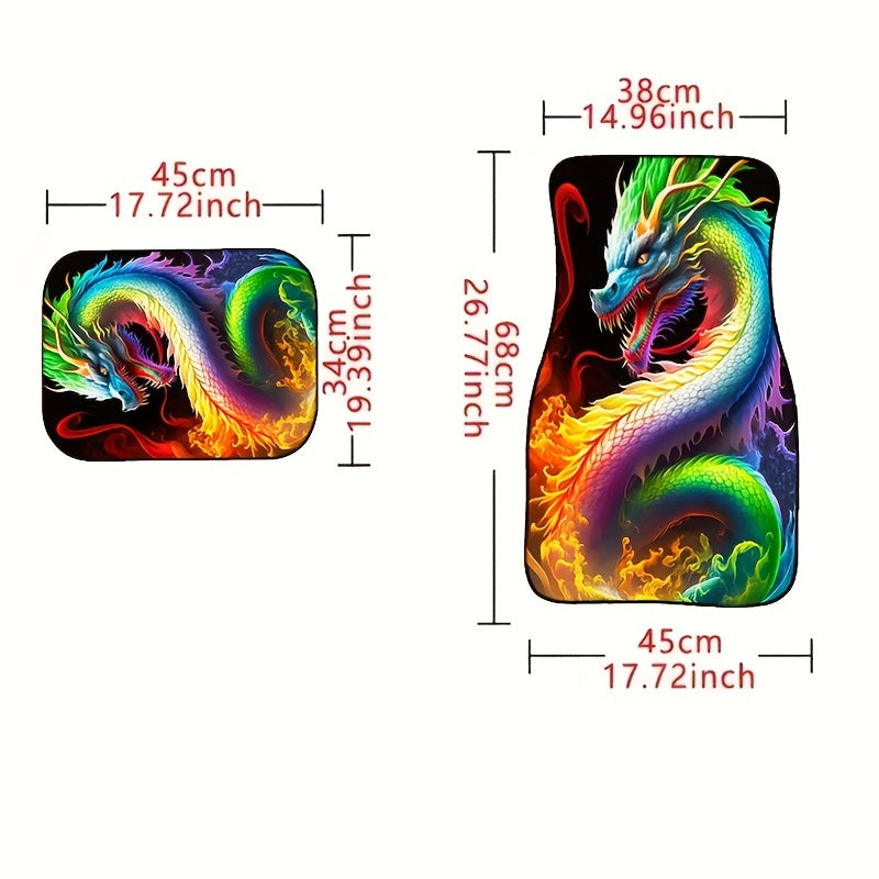 4pcs Dragon Pattern Car Floor Mats - Non-slip & Stain-Resistant
