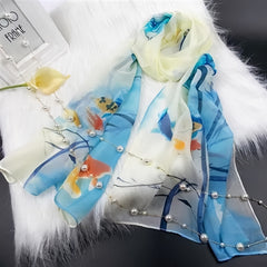 Chiffon Scarf Ink Flower Print Shawl Head Wrap Bandana Beach Towel