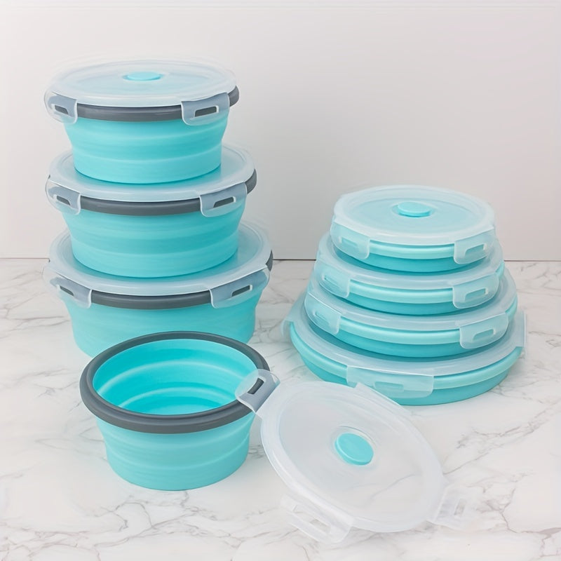 4pcs Silicone Insulated Lunch Box Collapsible Portable BPA Round Bento Leakproof