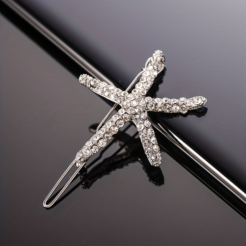 Ocean Series Rhinestone Starfish Hair Clip for Women Girls