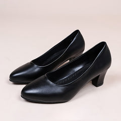 Women's Chunky Heel Court Pumps Pointed Toe Slip-On Office Business Heels