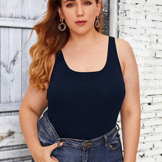  Solid Square Neck Stretch Tank Top