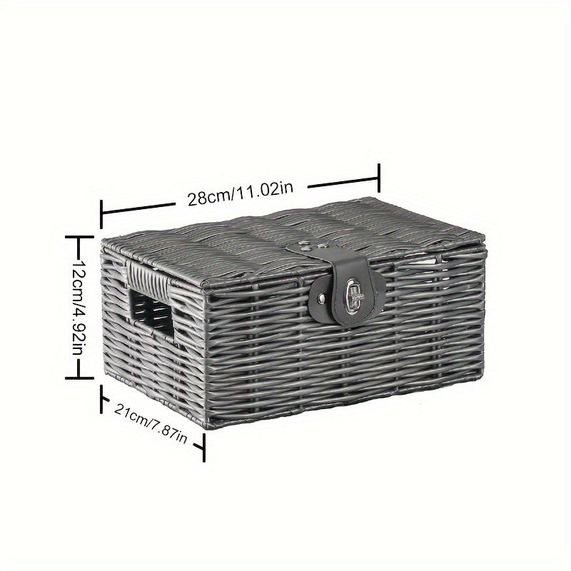 Desktop Woven Box With Lid Square Cosmetic Storage Box With Handles