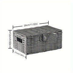 Desktop Woven Box With Lid Square Cosmetic Storage Box With Handles