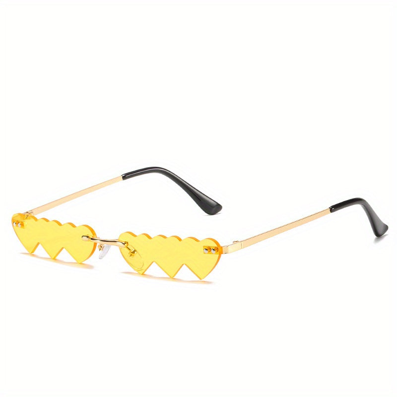 Y2K Heart Sunglasses Rimless Glasses Beach Prom Club UV400