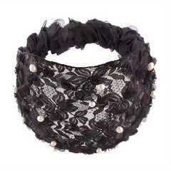 Faux Pearl Wide Brim Elastic Headband Women's Non-Slip Hair Cover