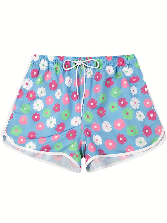 Floral Print Drawstring Beach Shorts Spring Summer Casual Wear