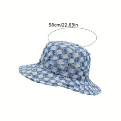 Checkerboard Denim Fisherman Hat Spring Summer Sunshade All-match Basin Hat Men