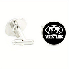 Wrestling Glass Gem Cufflinks Rhodium Plated Alloy Base Gentleman Cuff Link