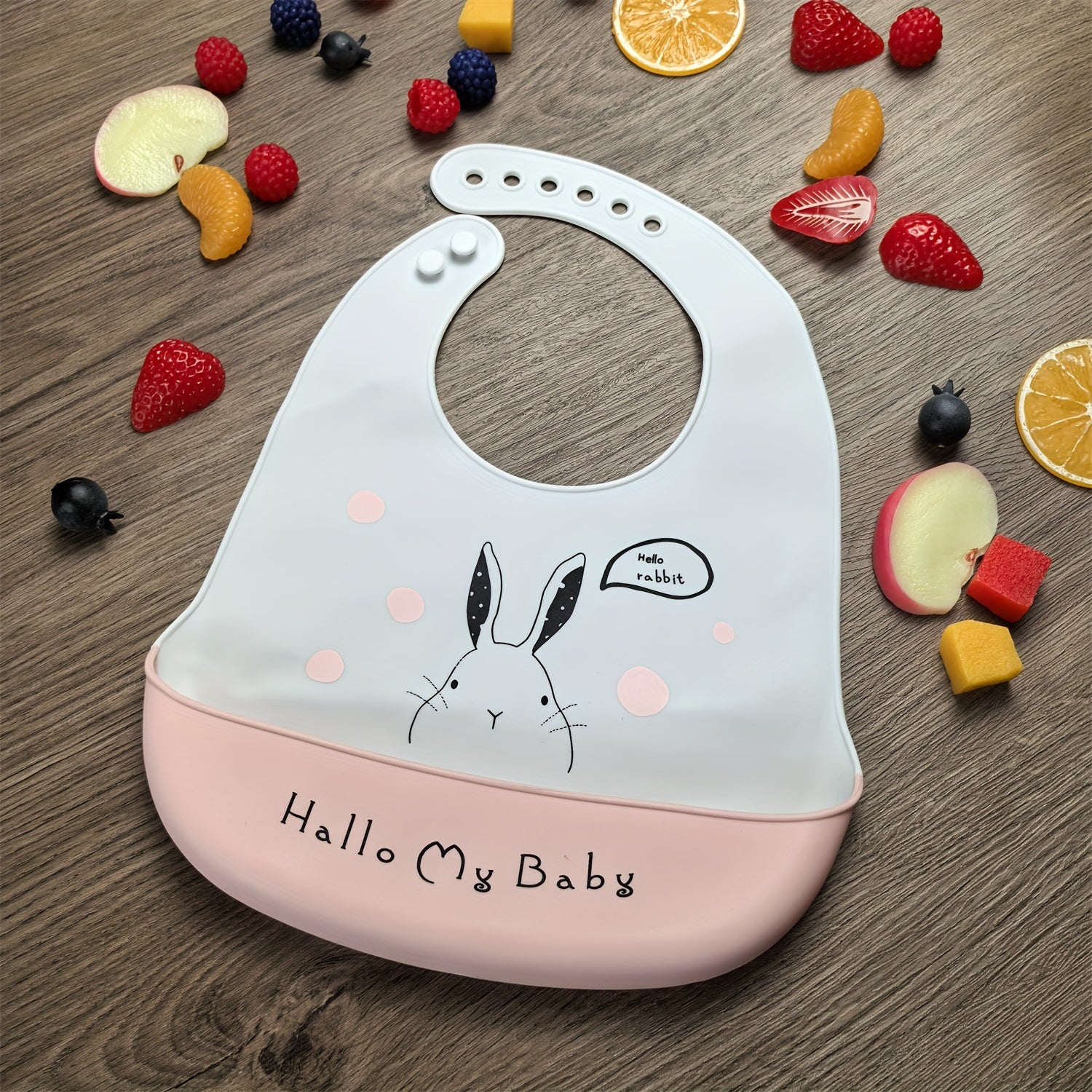 Goldcolin 1pc Silicone Kids Bib Pink Waterproof w/ Rainbow Crown & Space Themes