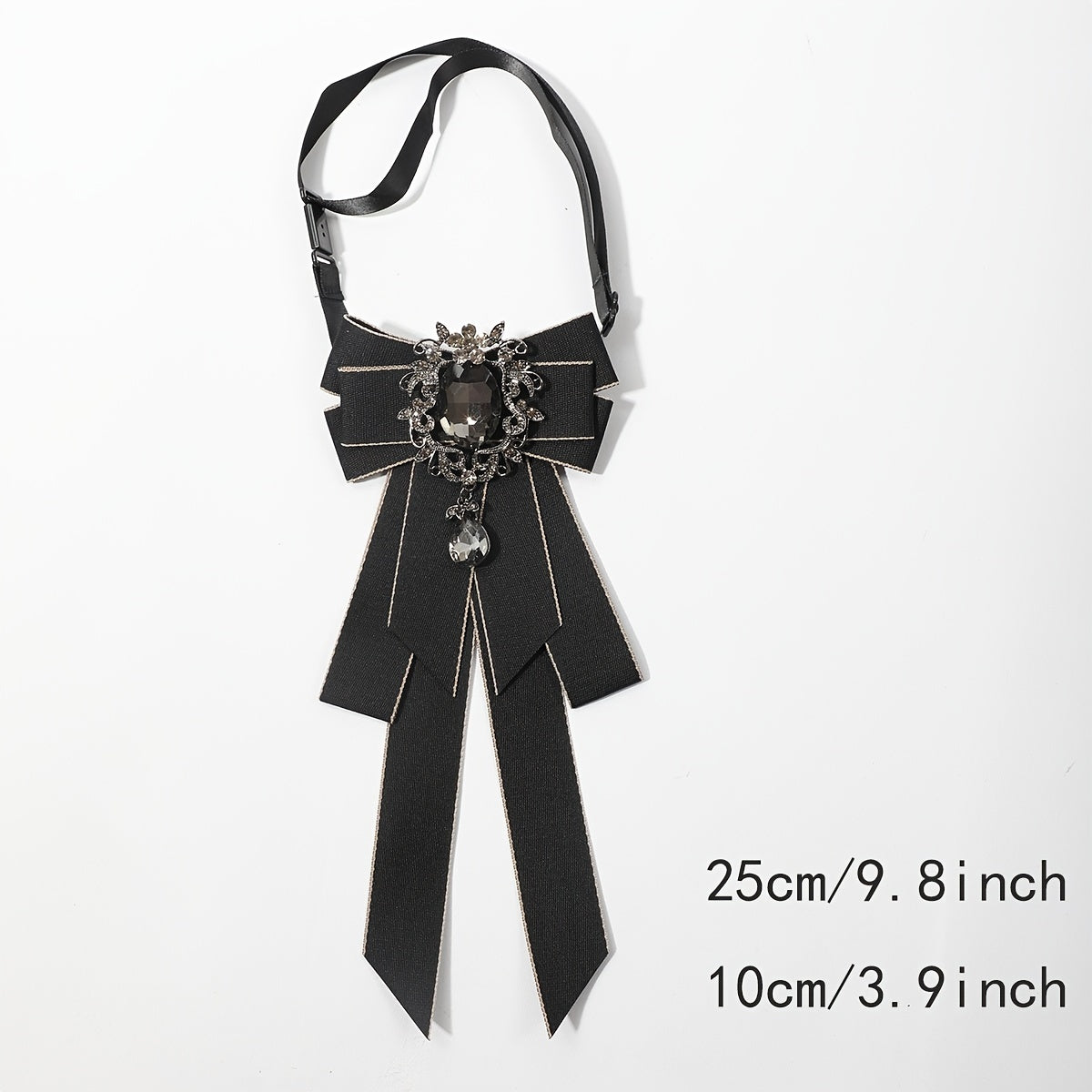 Layer Bow Tie Rhinestone Decor Necktie Womens Long Bowtie
