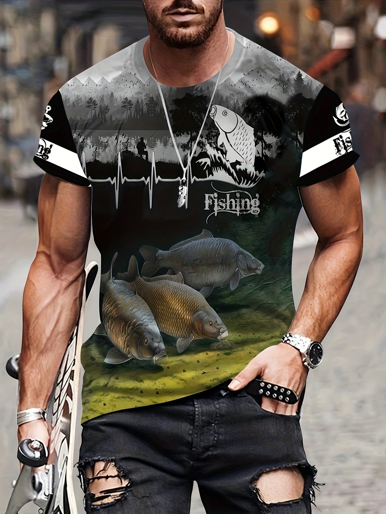 Fish 3D Print Men's Short Sleeve Graphic T-shirt Casual Comfy Tees