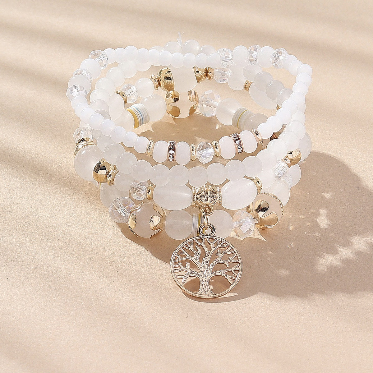 Tree Of Life Beads Bracelet Set 4 Pcs Stretch Pendant Bangle Wrap Hand Jewelry