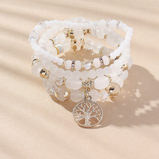 Tree Of Life Beads Bracelet Set 4 Pcs Stretch Pendant Bangle Wrap Hand Jewelry