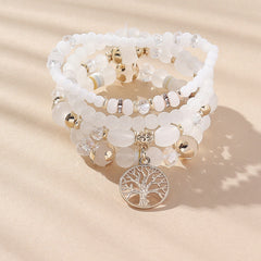Tree Of Life Beads Bracelet Set 4 Pcs Stretch Pendant Bangle Wrap Hand Jewelry