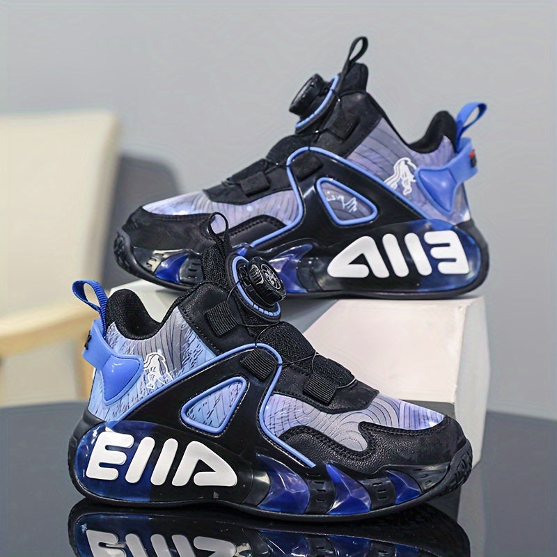 Boy's Rotating Buckle Basketball Shoes Non Slip Sneakers