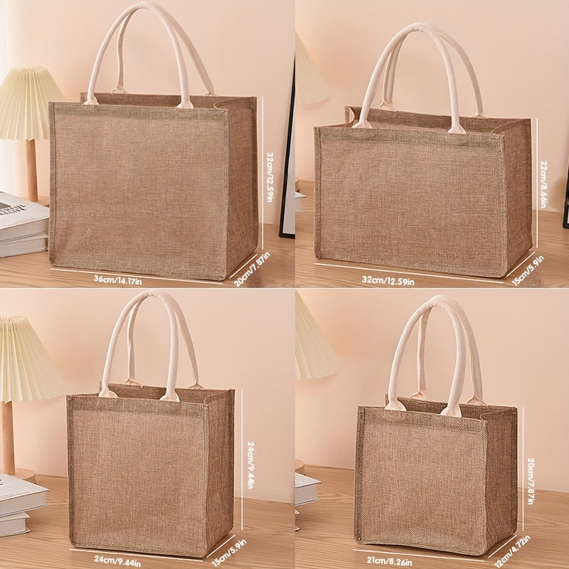 Retro Burlap Tote Bag Large Capacity Waterproof Handbag for Moms