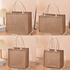 Retro Burlap Tote Bag Large Capacity Waterproof Handbag for Moms