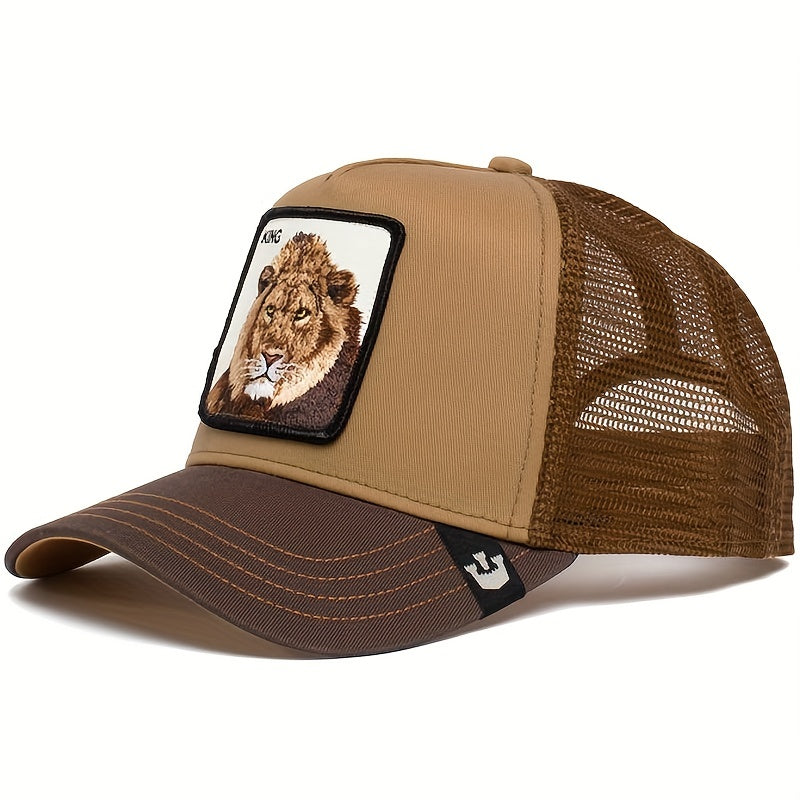Lion Embroidery Patch Trucker Hat Lightweight Breathable Hip Hop Sun Cap