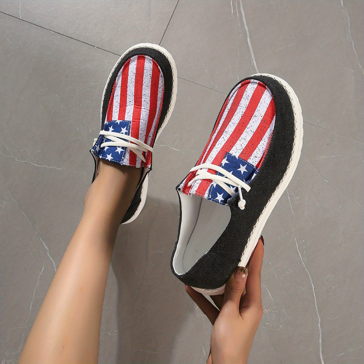 Women's Flag Pattern Patriotic Flat Shoes Lace Up Slip On Boat Shoes