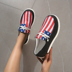 Women's Flag Pattern Patriotic Flat Shoes Lace Up Slip On Boat Shoes